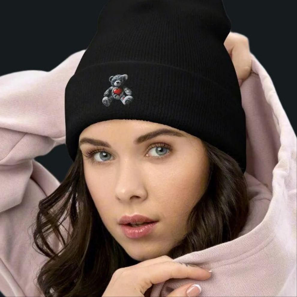 Graffiti Bear Embroidered Cuffed Beanie