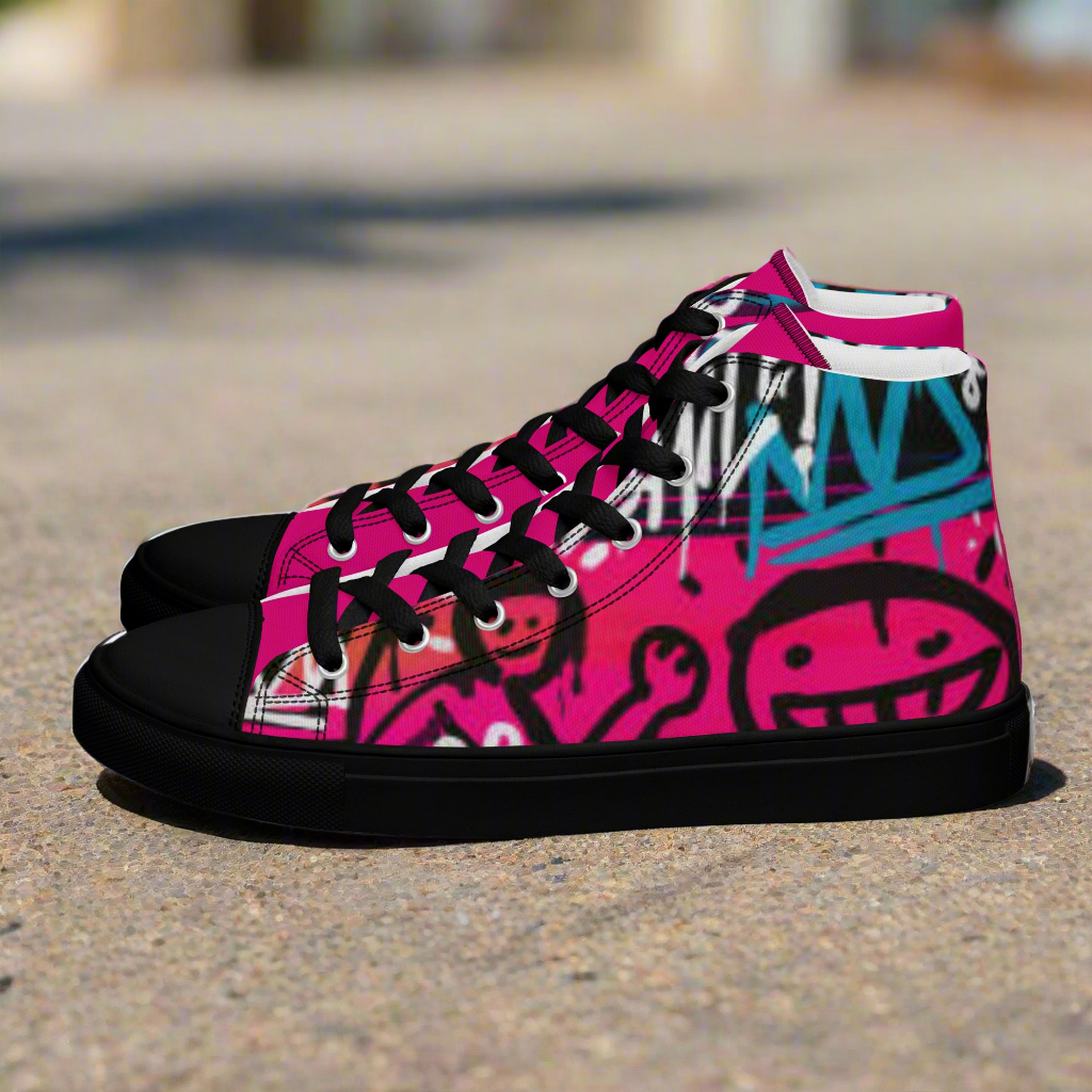 Graffiti Smile Pink Women’s high top canvas shoes