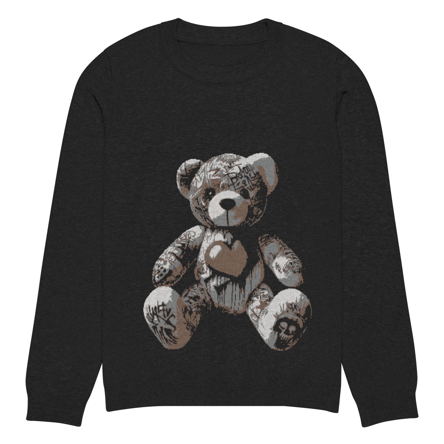 Teddy Bear Graffiti Knitted crew neck sweater