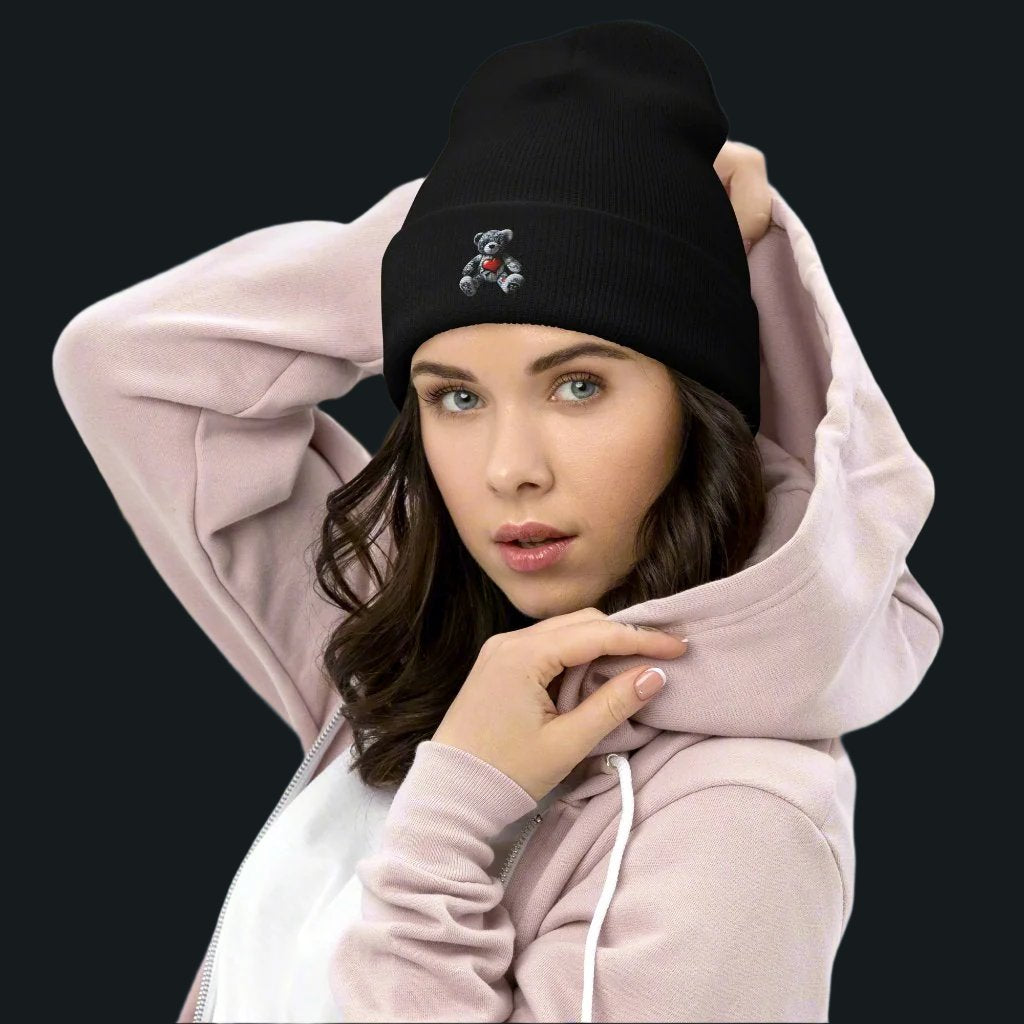 Graffiti Bear Embroidered Cuffed Beanie