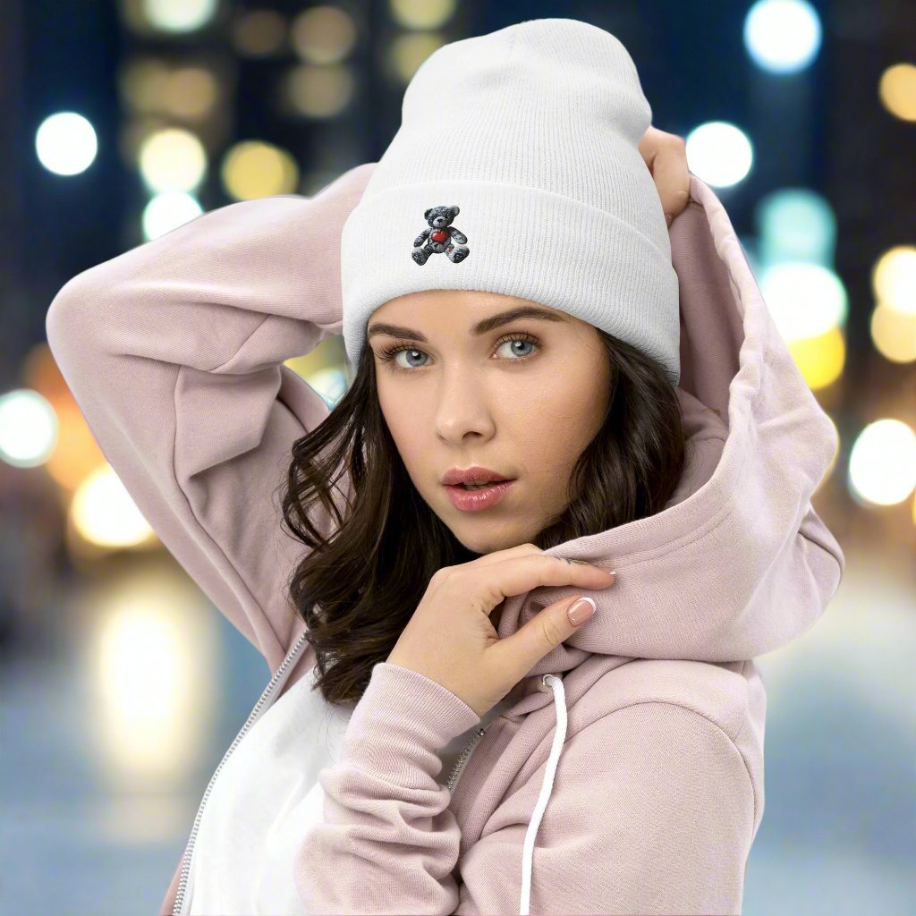 Graffiti Bear Embroidered Cuffed Beanie