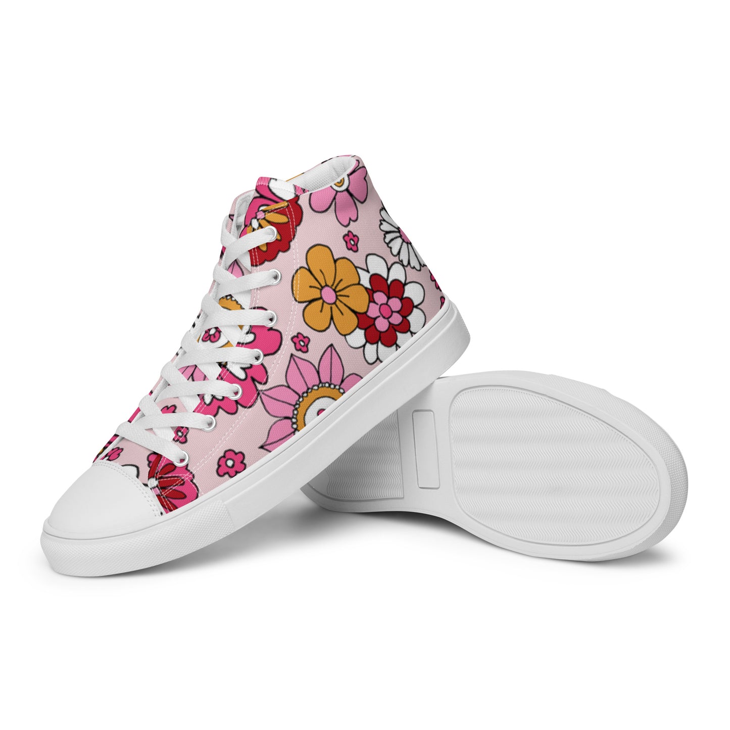 Pink Love Flowers Women’s high top canvas shoes