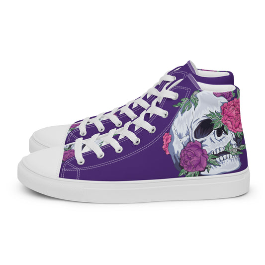 Skull and Flowers Women’s high top canvas shoes