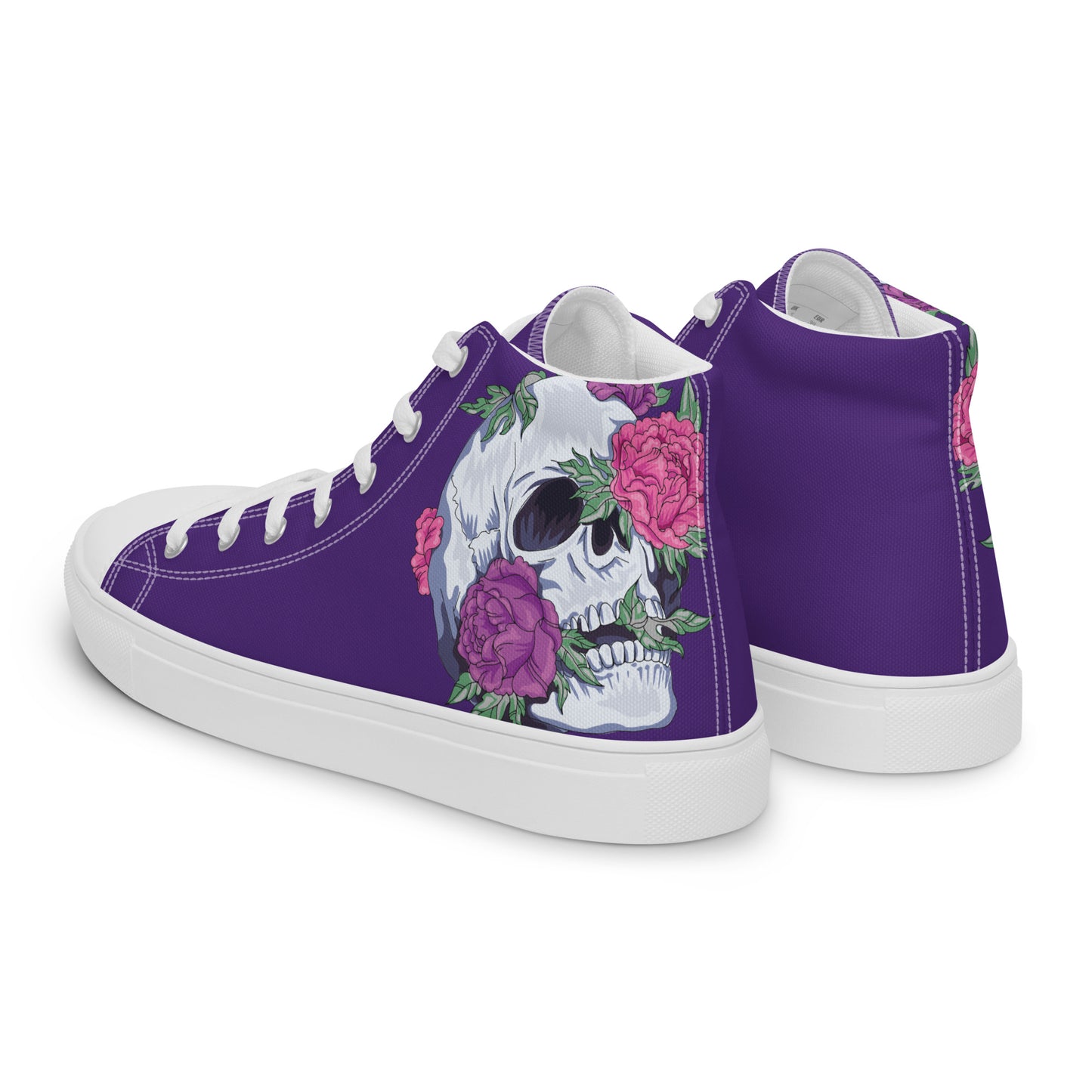 Skull and Flowers Women’s high top canvas shoes