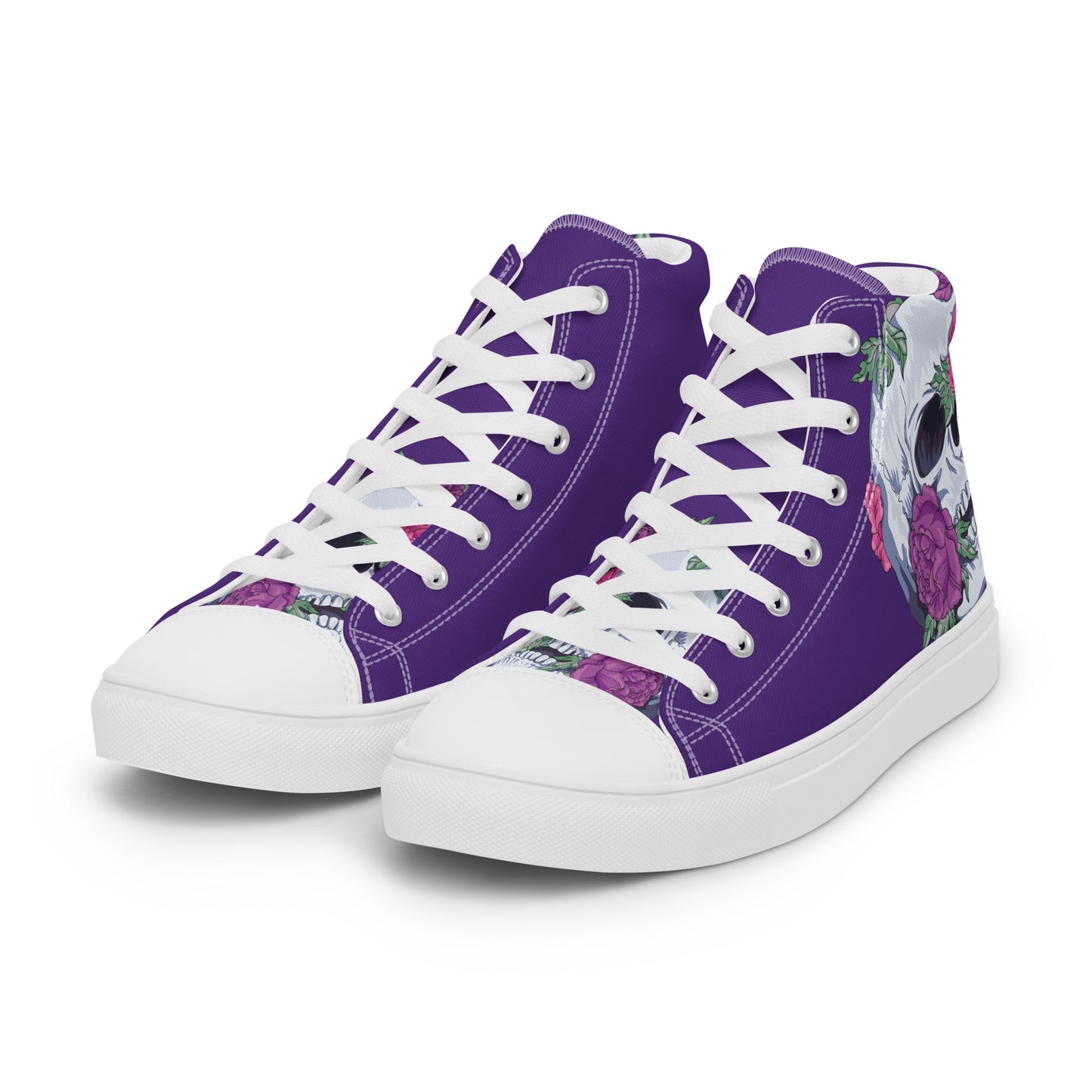 Skull and Flowers Women’s high top canvas shoes