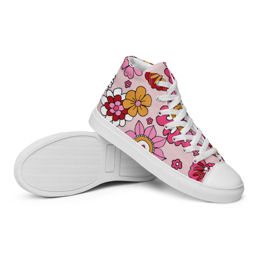 Pink Love Flowers Women’s high top canvas shoes