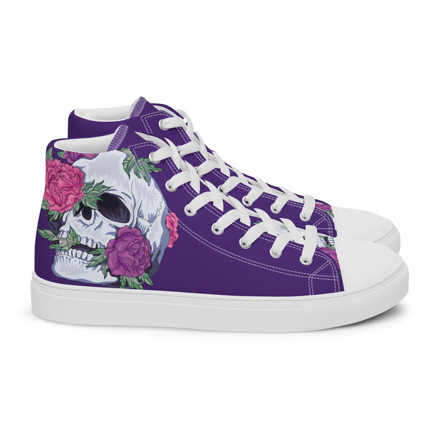 Skull and Flowers Women’s high top canvas shoes