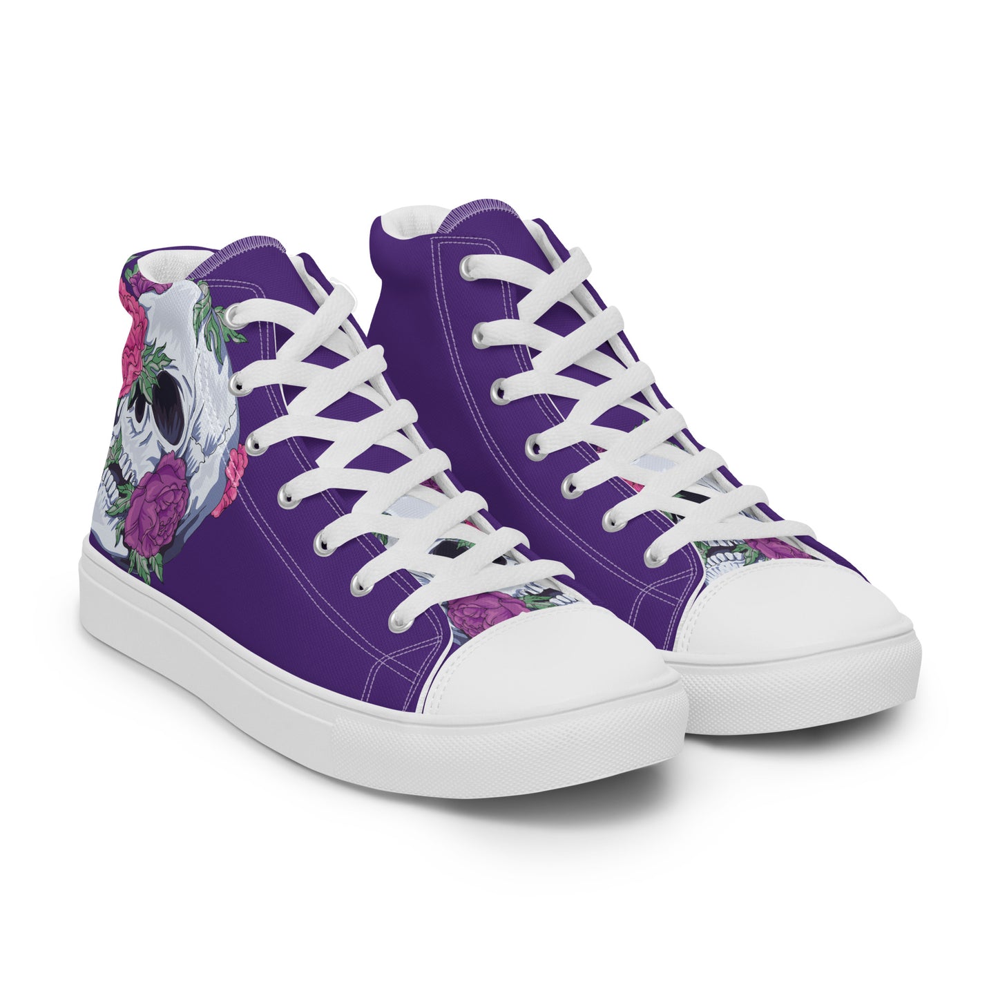 Skull and Flowers Women’s high top canvas shoes